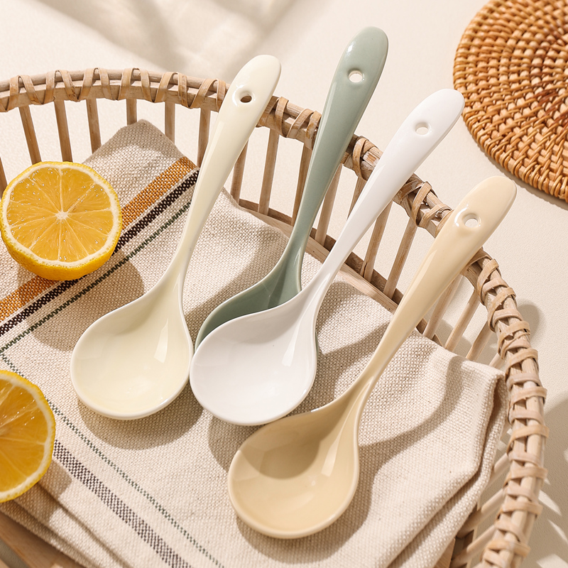熊谷组陶瓷汤勺奶色系精致勺子