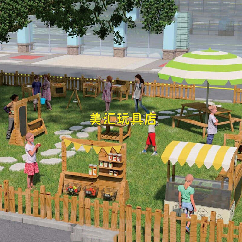 儿童户外游戏区角贩卖区超市商店幼儿园过家家厨房灶台售卖小店