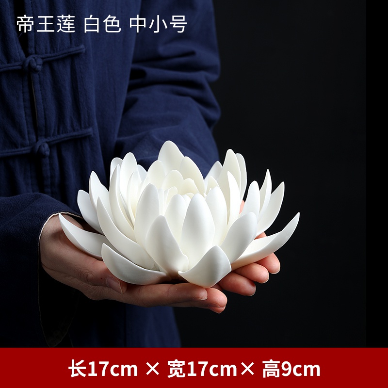 陶瓷白莲花禅意车载摆件佛堂佛教佛前车饰白e色荷花供