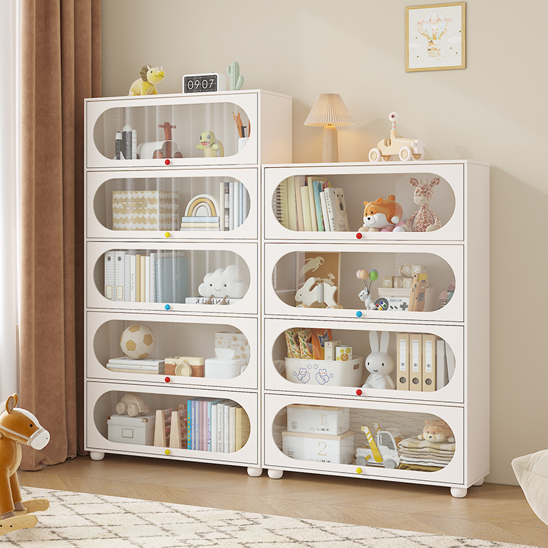 实木书架置物架落地带o玻璃门防尘客厅卧室儿童玩具收纳柜组合书