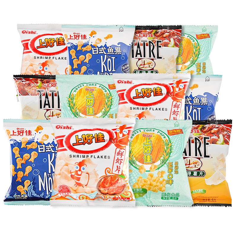 上好佳鲜虾片薯片100包整箱休F闲解馋小吃膨化小零食礼包