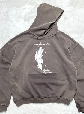 ERD忧郁的富二代25ss“ 飘渺人像 ”连帽卫衣vintage水洗做旧美式