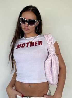 夏季时尚性感露脐短款短袖t恤女夏欧美辣妹上衣y2k女装 印花上衣