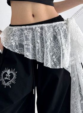 韩国设计不规则2025新款蕾丝花边系带开叉屁帘围裙网红半身裙