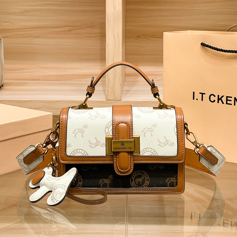 香港2024正品真皮新款经典时尚老花小方包高级感手提单肩斜挎女包