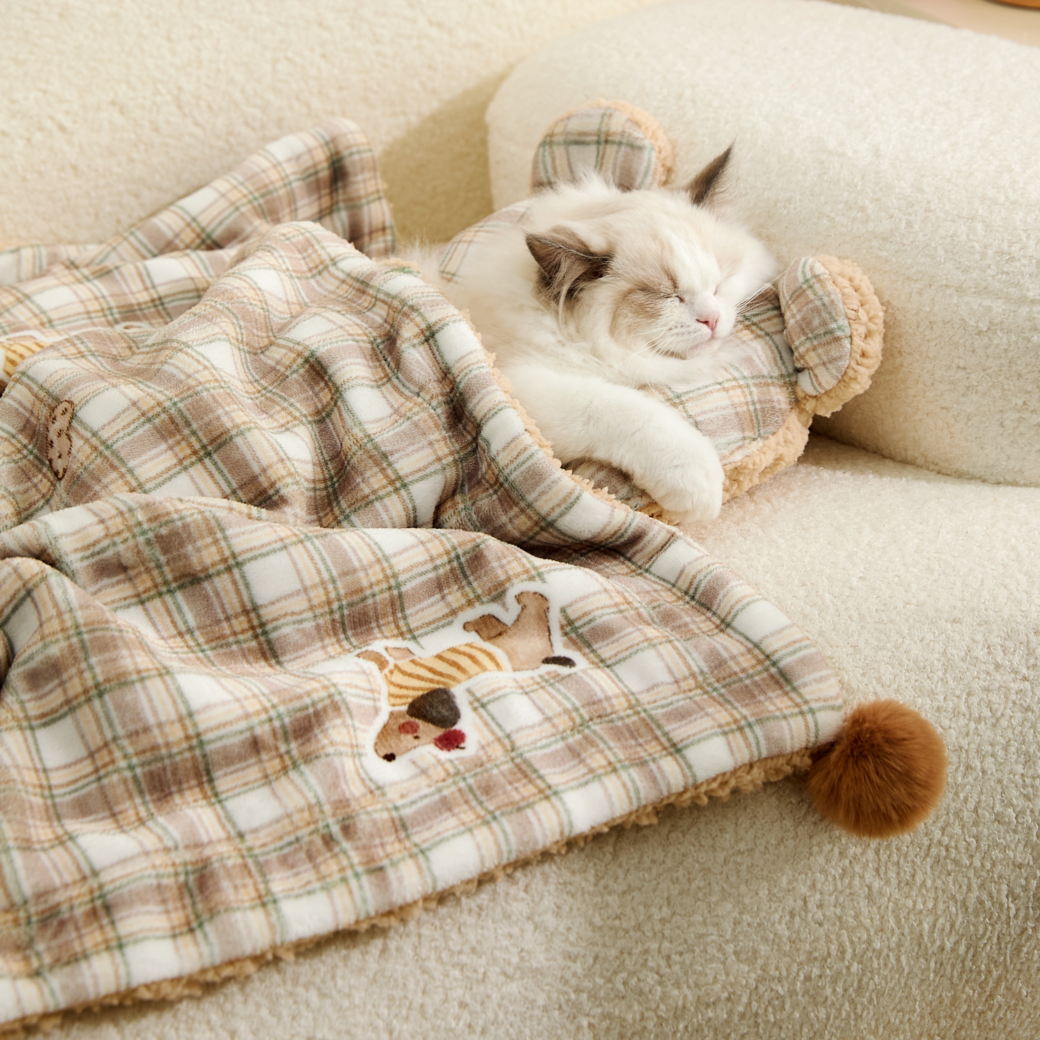 猫窝毯子亲肤棉花绒、整张可机洗