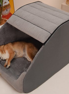 狗窝冬季保暖可拆洗中小型犬睡觉的床半封闭式猫窝安全感四季通用