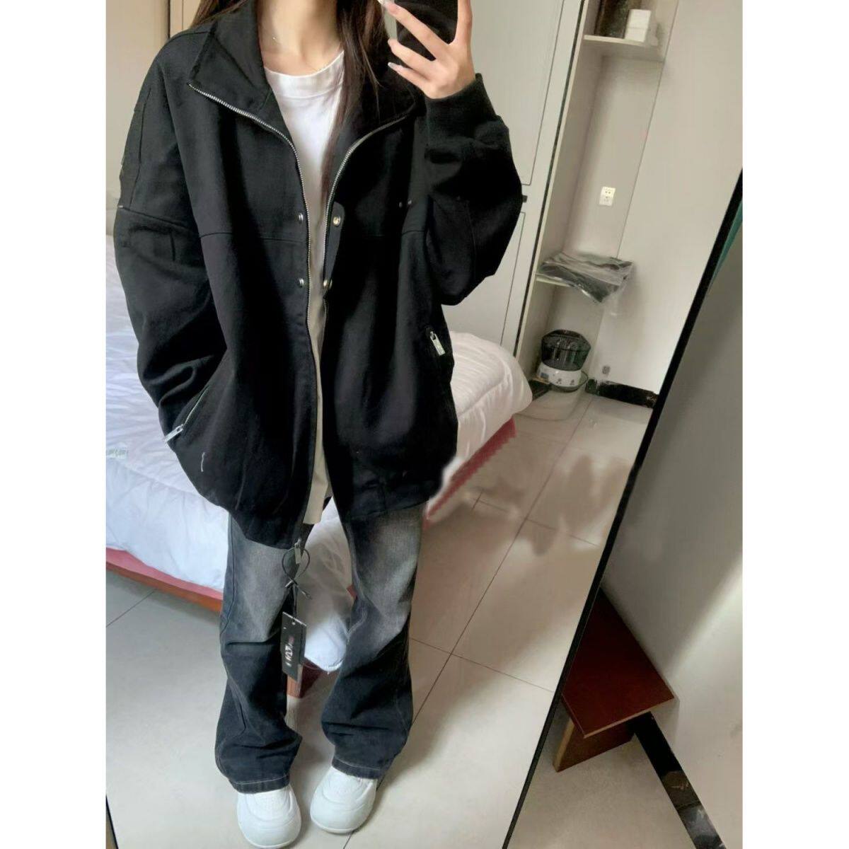 黑色冲锋衣外套女秋冬款2026休闲百搭学生美式早秋薄款夹克上衣潮