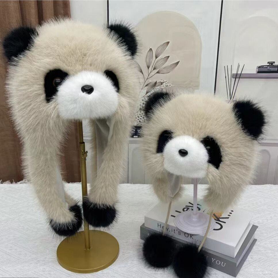 盛世美冬季可爱熊猫帽一体帽子