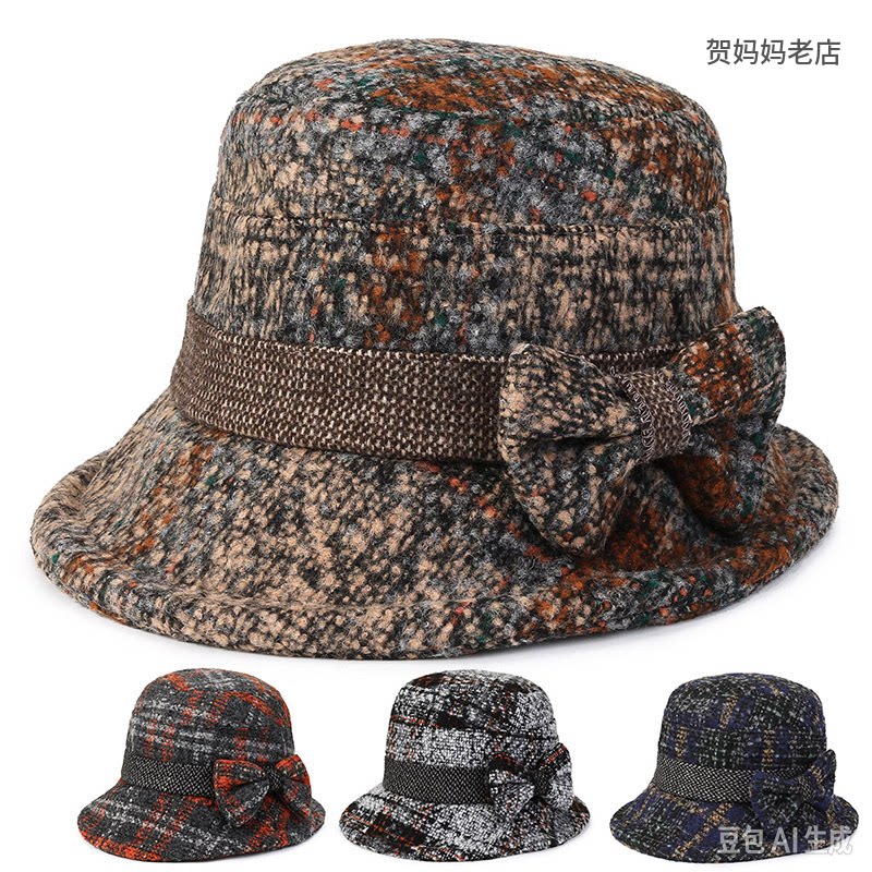 中老年女冬季保暖宽檐渔夫帽