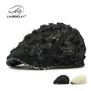 夏天帽子女士蕾丝花朵贝雷帽轻薄透气网眼鸭舌帽日系小众画家帽潮