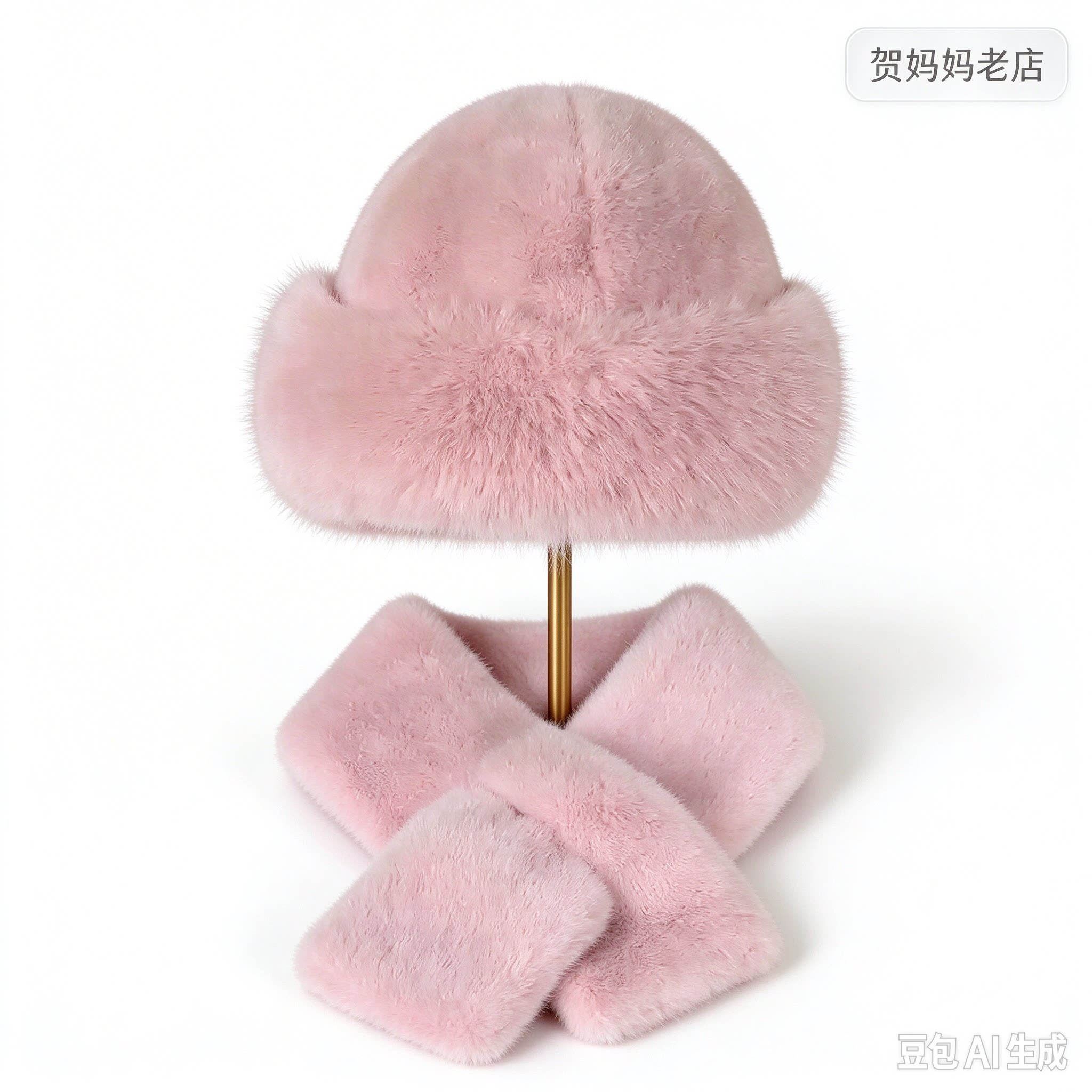 妈妈帽子女秋冬仿貂毛保暖蒙古帽中老年围巾两件套奶奶交叉围脖帽
