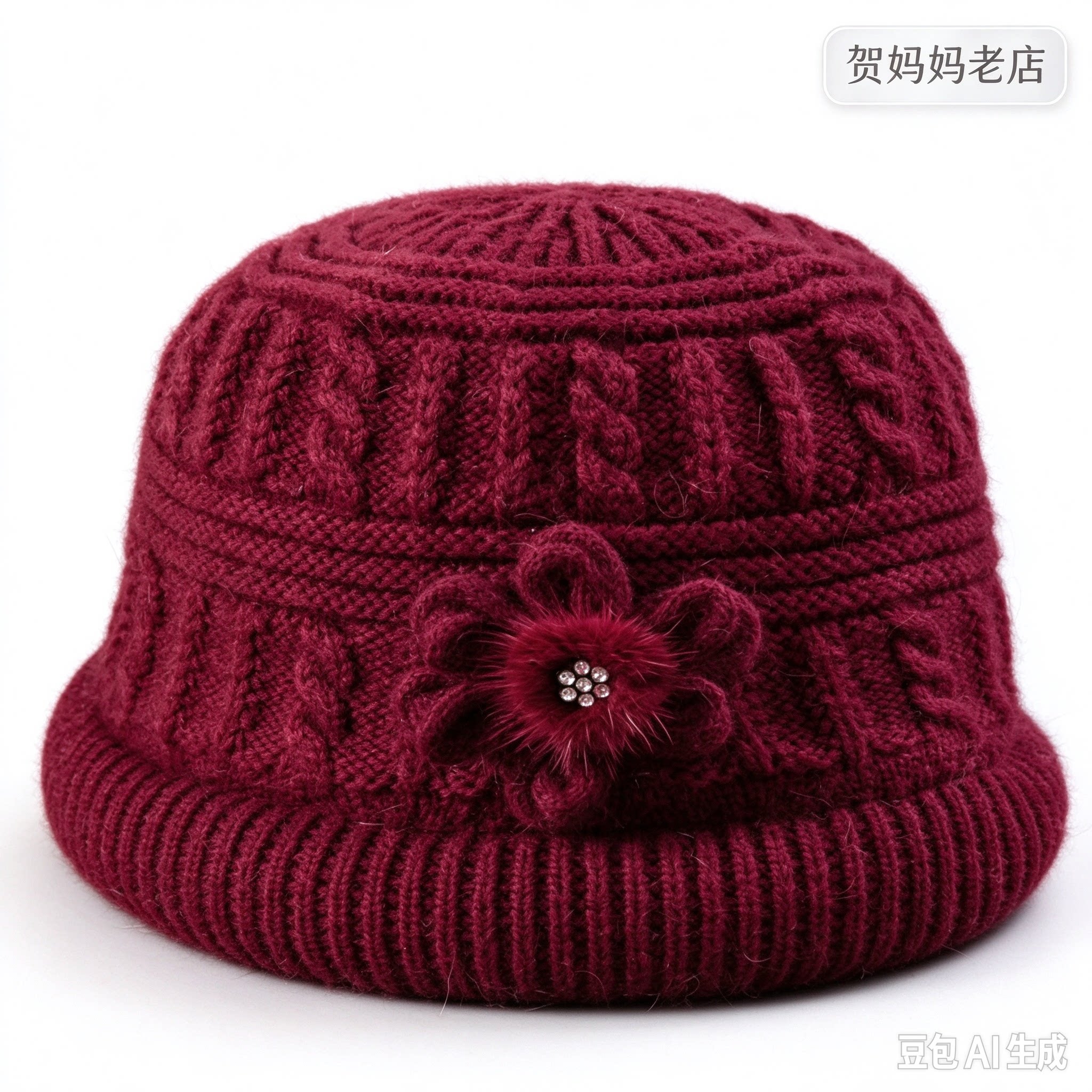 妈妈帽子女秋冬季盆帽中老年加绒保暖针织毛线帽奶奶围巾两件套