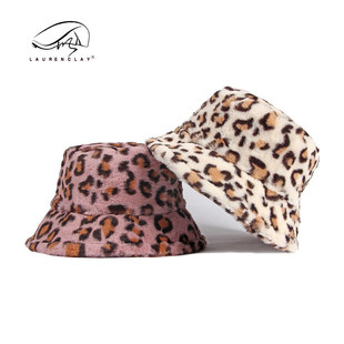 韩版毛绒豹纹渔夫帽女秋冬保暖仿兔毛甜美可爱休闲复古盆帽潮帽子