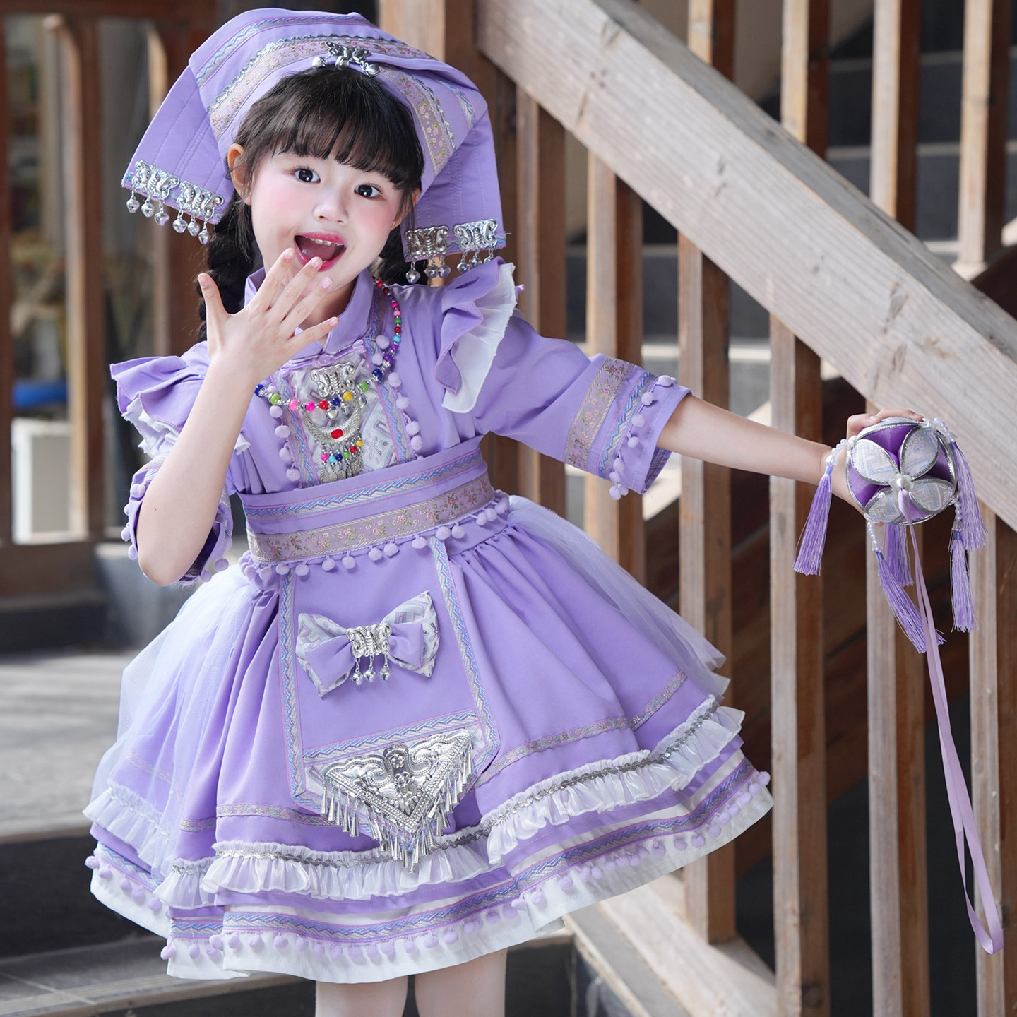 新款广西壮族三月三儿童少数民族六一女童舞蹈演出服苗族瑶族服装