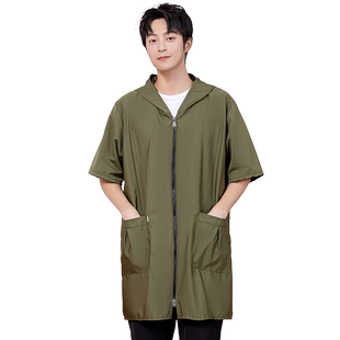 罩衣男款工作服春秋短袖薄款夏天外套成人防水防油围裙防护衣大褂
