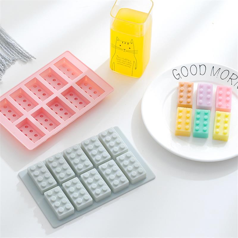 新品 10连积木硅胶冰格冰模具创意蛋糕模糖果自制烘焙巧克力模具