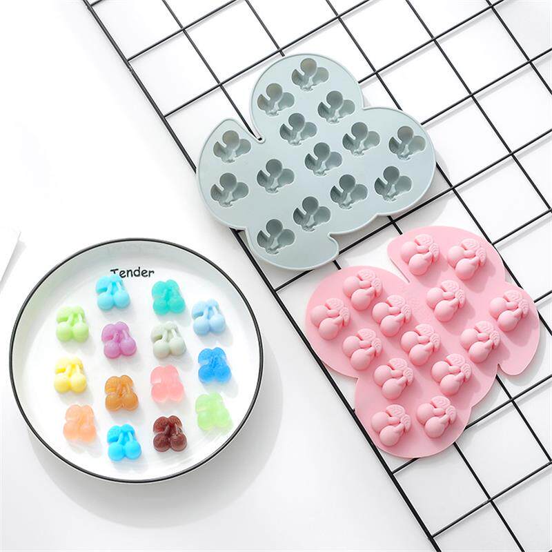 新品 双连樱桃水果蛋糕硅胶模具巧克力糖果DIY烘焙模具制冰格工具