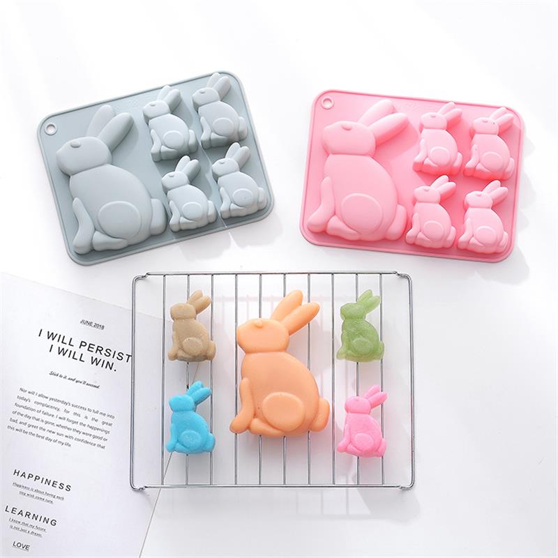 新品 5连复活节兔子硅胶模具节日蛋糕烤盘冰烘焙diy辅食制作模具