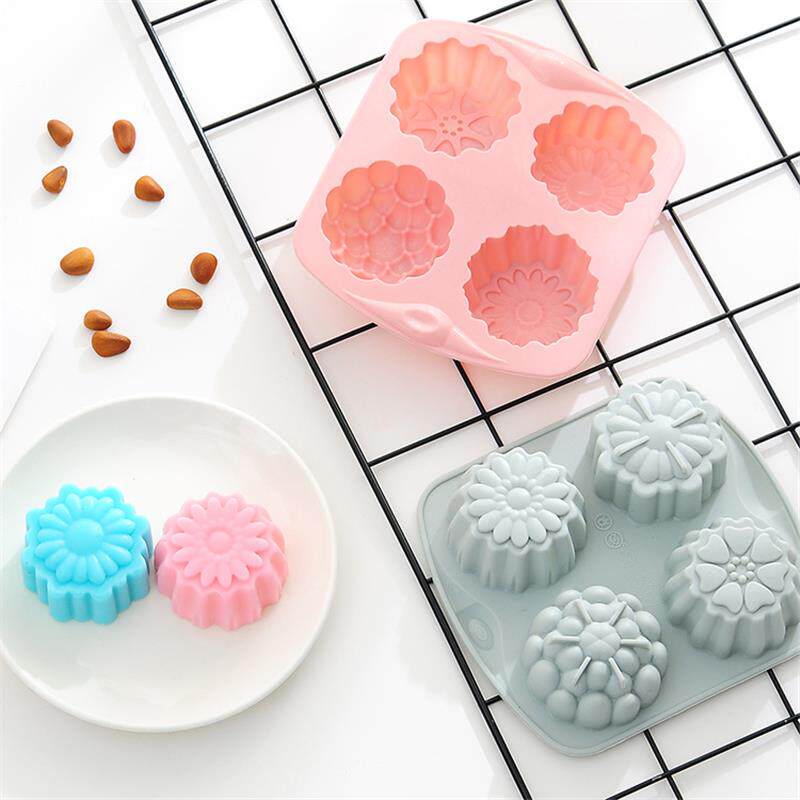 新品 4连花朵硅胶蛋糕模具 布丁果冻模具手工皂模具 耐高温易脱模