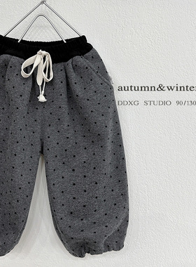 儿童加绒裤子2025秋冬新款洋气波点高级灰色休闲裤保暖时髦长裤潮