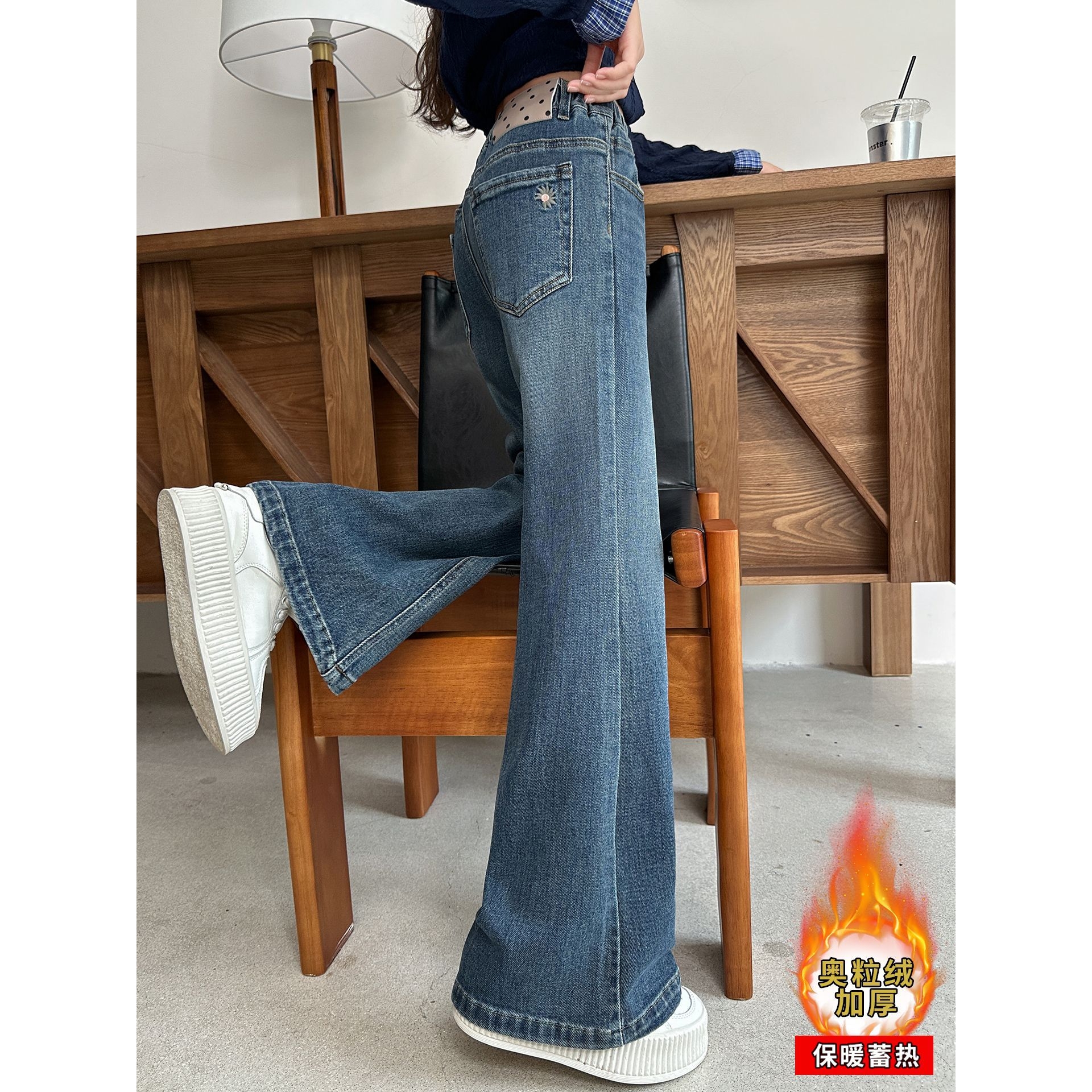 女童喇叭裤春秋新款小女孩弹力牛仔裤10岁11女宝12修身加绒长裤子