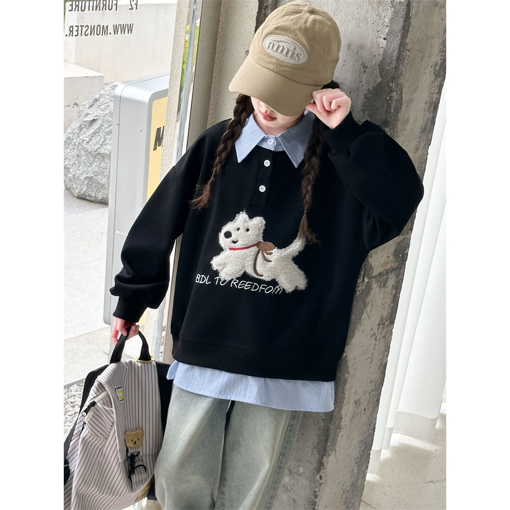 女童超好看卫衣秋季2025新款儿童假两件长袖上衣女孩大童加绒衣服