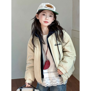 女童假两件棉衣外套秋冬季2025新款儿童冬季加厚女孩洋气时髦棉服