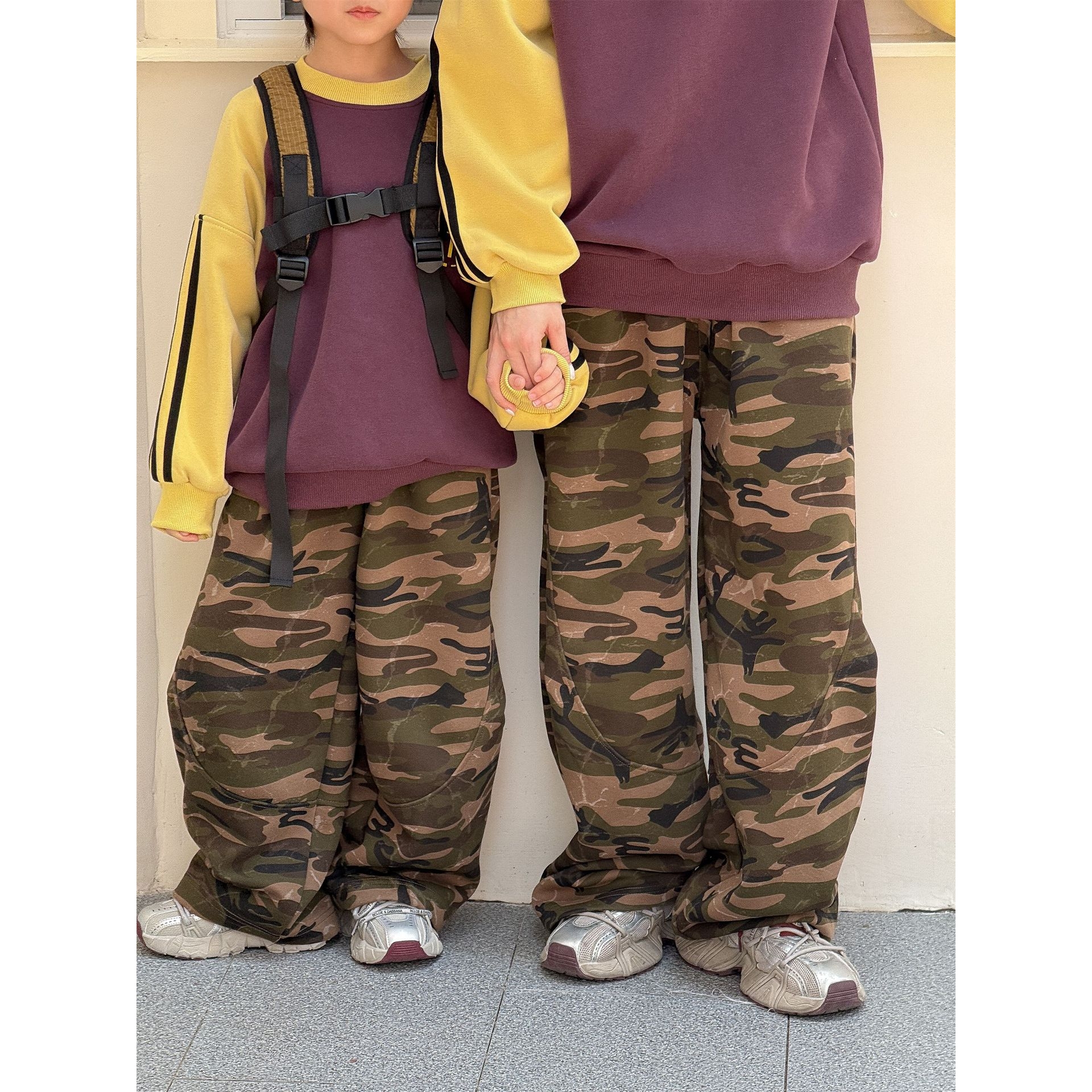 2025男童女童外贸迷彩休闲亲子一家四口阔腿迷彩裤萌娃全家装