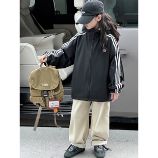 女孩加绒冲锋衣外套2025新款女童深秋冬季厚拉链开衫双面穿中学生