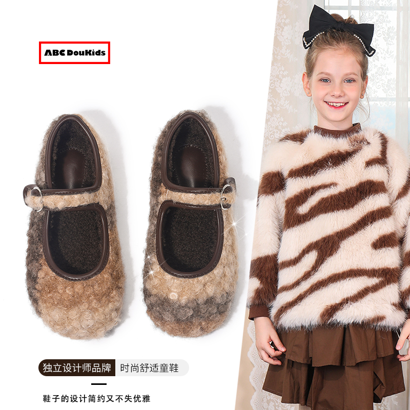 韩版复古小女孩保暖鞋儿童公主鞋