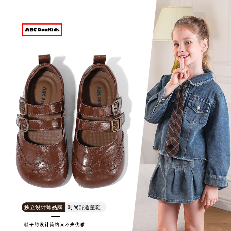 儿童复古百搭小皮鞋方头公主鞋