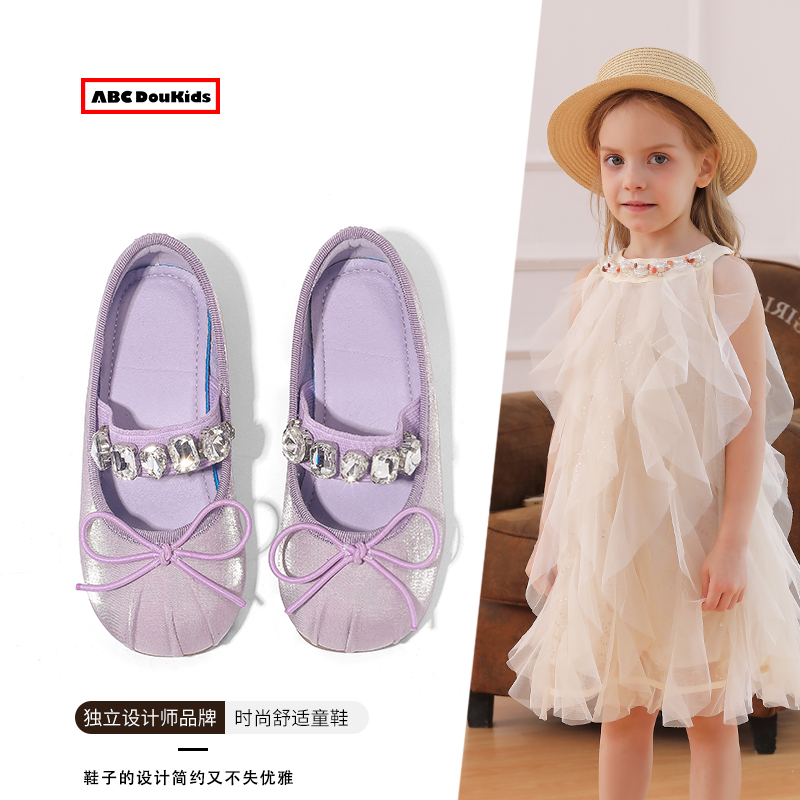 兒童芭蕾風軟底鞋閃亮水鉆皮鞋