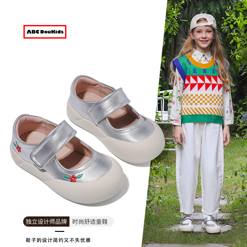 儿童刺绣公主鞋魔术贴小女孩单鞋