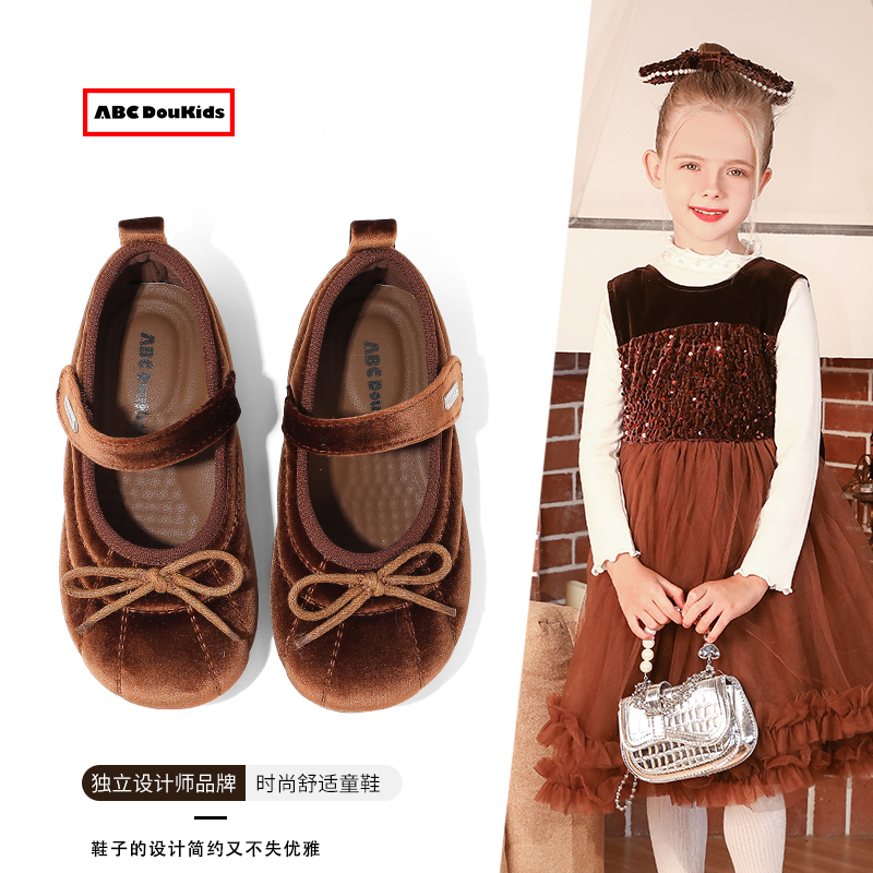 儿童复古绒面公主鞋宝宝平底单鞋