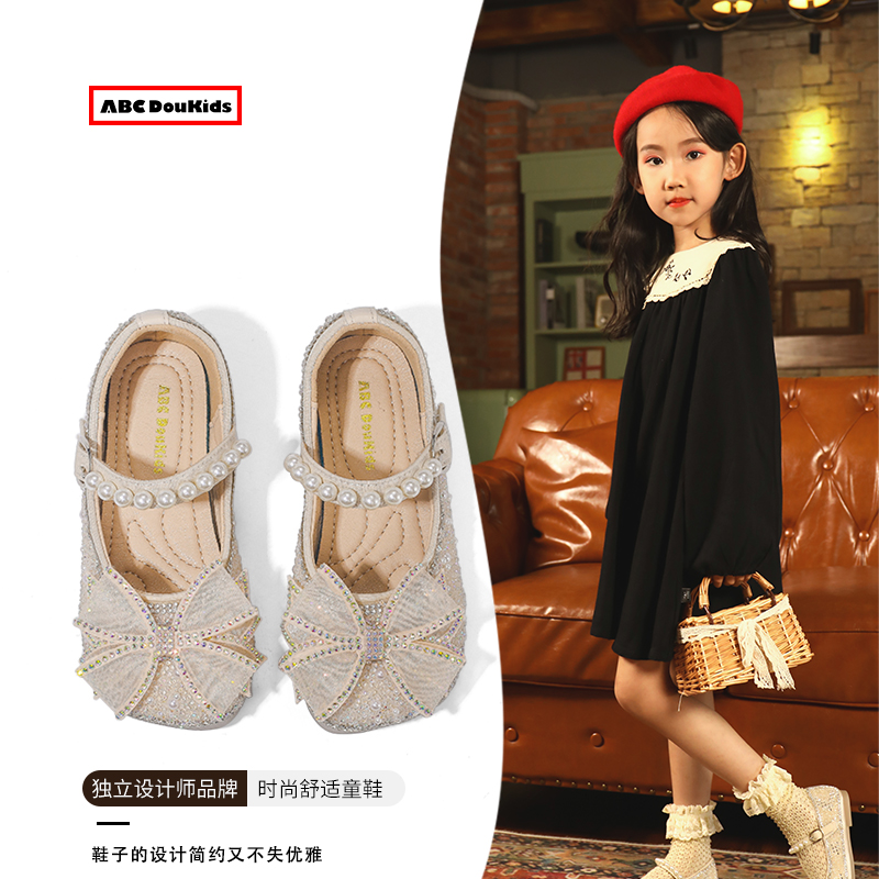 儿童珍珠软底鞋时尚蝴蝶结单鞋