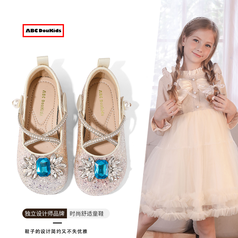 儿童洋气魔术贴软底水钻鞋