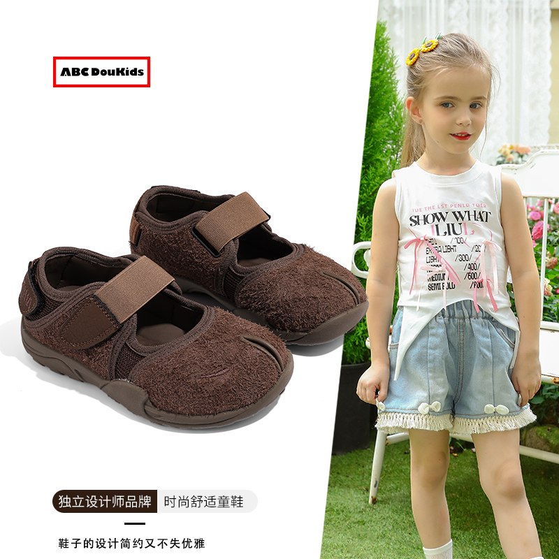 兒童洋氣復古假分趾休閑鞋軟底