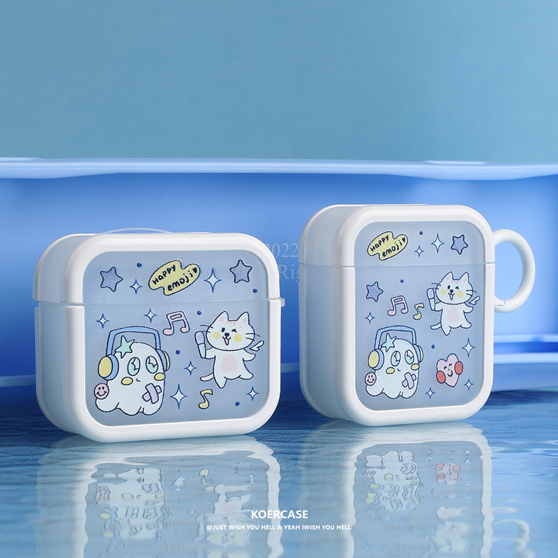 KOERCASE 酷酷猫音乐会幽灵耳机软壳原创适用苹果AirPods 1/2/4代Pro3代无线蓝牙插画涂鸦保护套防摔可爱有趣