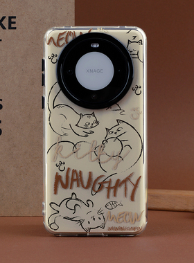 keerke 慵懒小猫咪原创意复古设计情侣少女全包手机保护壳适用华为mate70亮面60pro涂鸦60pro+保护套可爱有趣