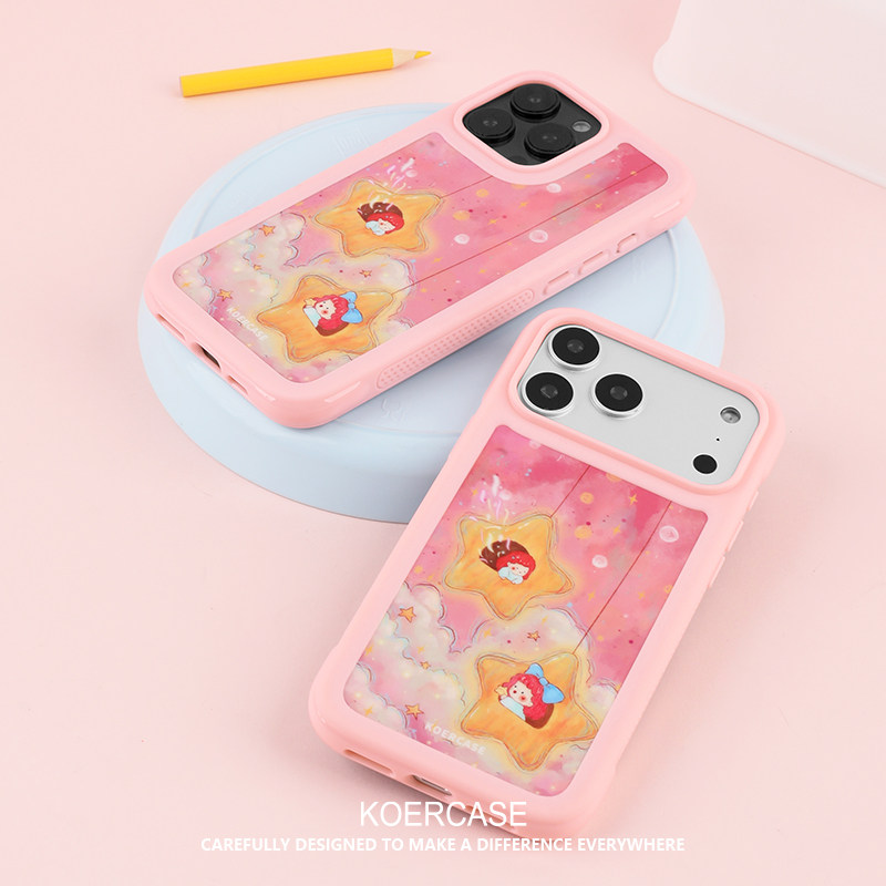 KOERCASE 星星灯笼甜妹少女手机壳磁吸粉色边框磨砂 卡通插画原创意涂鸦小众适用苹果16iPhone15ProMax17Pro