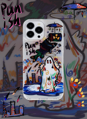 了艾来 魔法海啸小幽灵手机壳个性双层IMD涂鸦恶搞有趣 卡通插画原创小众适用苹果17iPhone15ProMax14Pro16