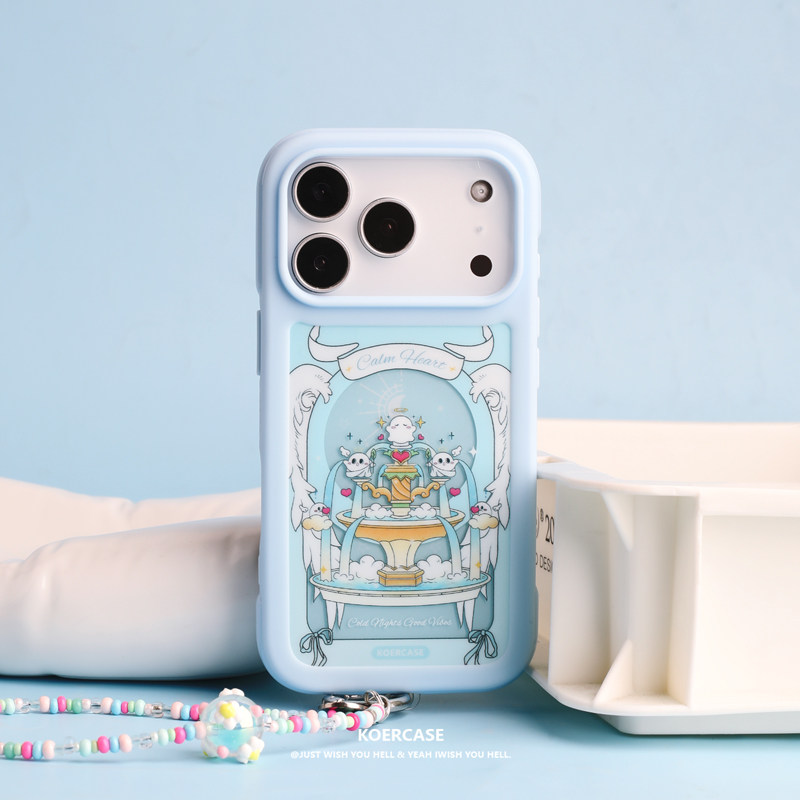 KOERCASE 天使喷泉小幽灵手机壳磁吸手腕挂绳 卡通插画原创意涂鸦小众适用苹果15 iPhone18ProMax16Pro17Air