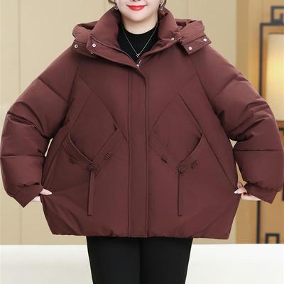 大码女装200斤妈妈冬装短款羽绒棉服保暖中老年人棉衣外套厚棉袄
