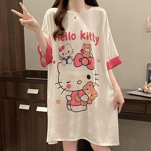 睡裙女夏季冰丝2026年新款薄款短袖可爱孕妇睡衣女士大码夏天KT猫