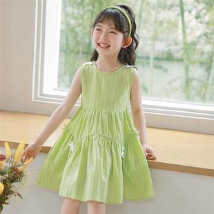 儿童背心裙子 学院风女童连衣裙2025夏季 新款 甜美洋气纯棉无袖 薄款
