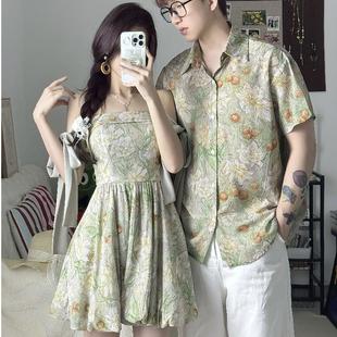 衬衫 高级感情侣装 短袖 夏装 女海边度假风连衣裙一裙一衣潮 2025新款