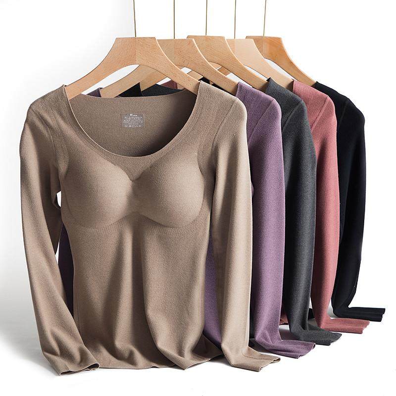 女无痕德绒保暖内衣带胸垫套装加绒加厚秋衣自发热打底衫秋冬上衣,女士内衣/男士内衣/家居服,保暖上装,淘宝优惠券,粉丝福利购,淘宝优惠卷