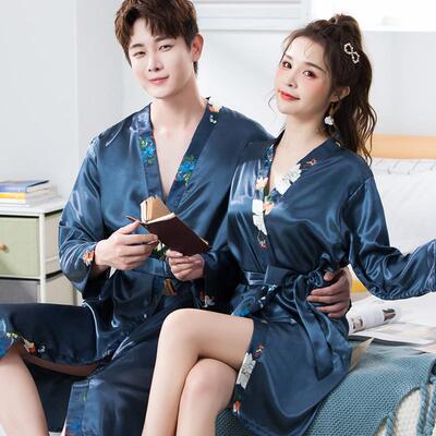 2套价结婚睡袍女新娘晨袍红新婚睡衣情侣冰丝绸性感春秋浴袍套装