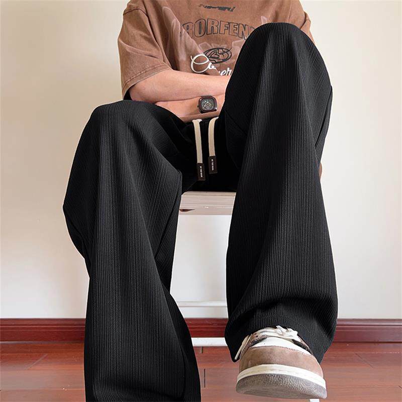 垂感直筒裤子男夏季薄款大码宽松阔腿长裤男士冰丝男裤休闲裤男款